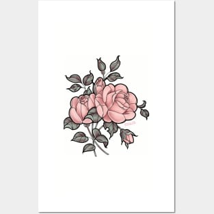 Vintage dusty rose floral Posters and Art